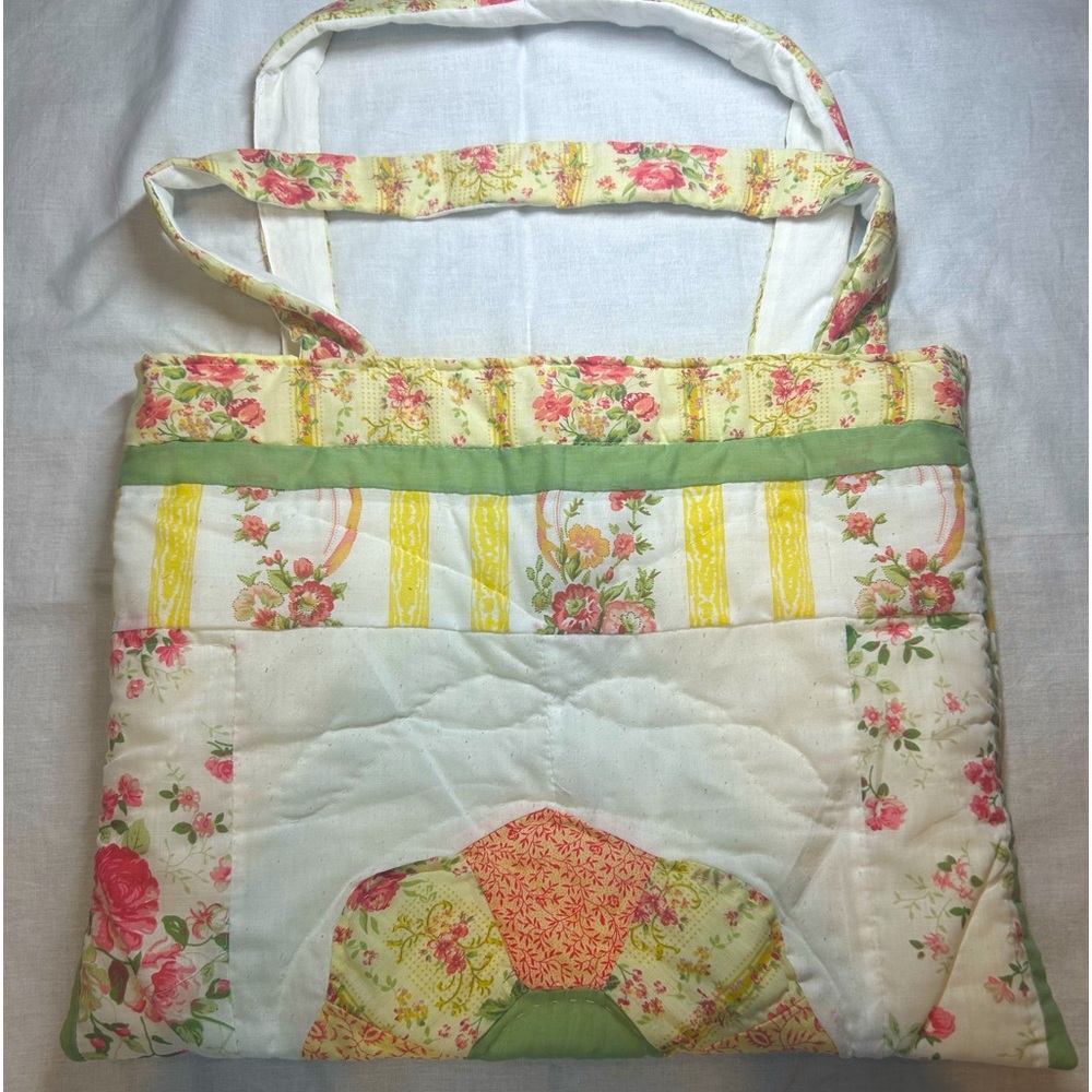 Handmade VINTAGE tote bag with yellow interior and 3 pockets